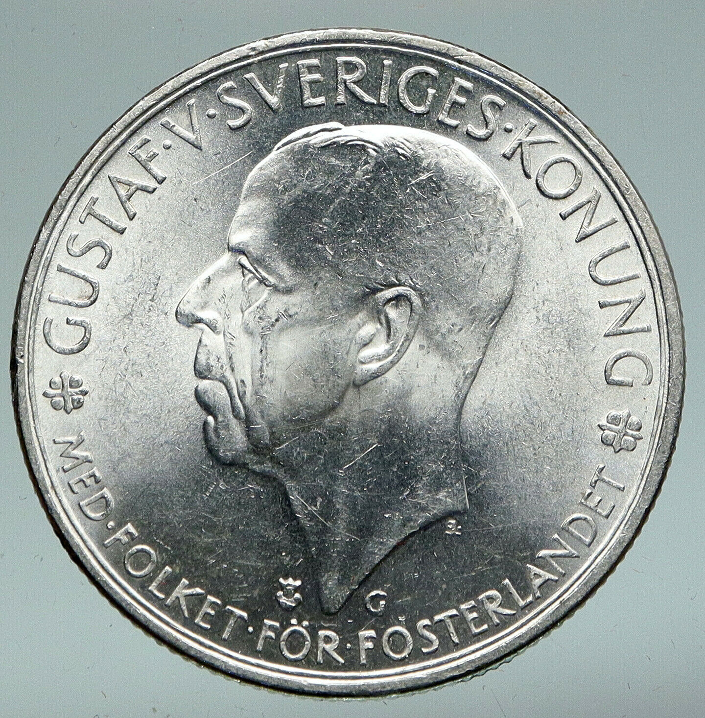 1935 SWEDEN w Riksdag KING Gustav V SWEDISH Antique Silver 5 Kronor Coin i91037