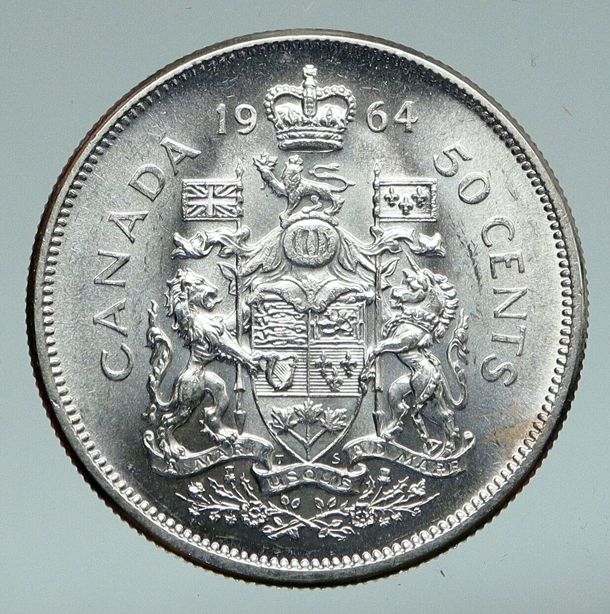 1964 CANADA Queen Elizabeth II Arms Crown VINTAGE SILVER 50 Cents Coin i91039