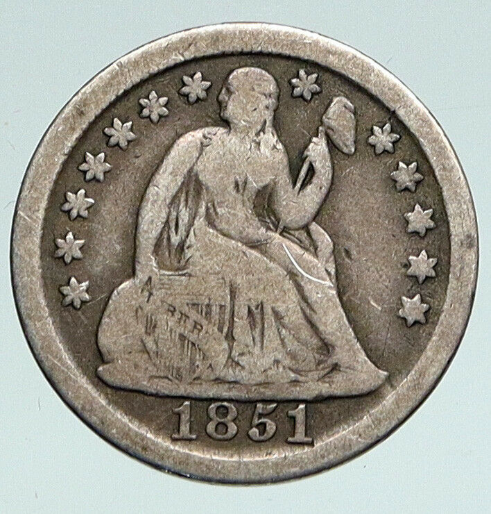 1853 UNITED STATES US Silver SEATED LIBERTY Vintage Antique OLD Dime Coin i90775