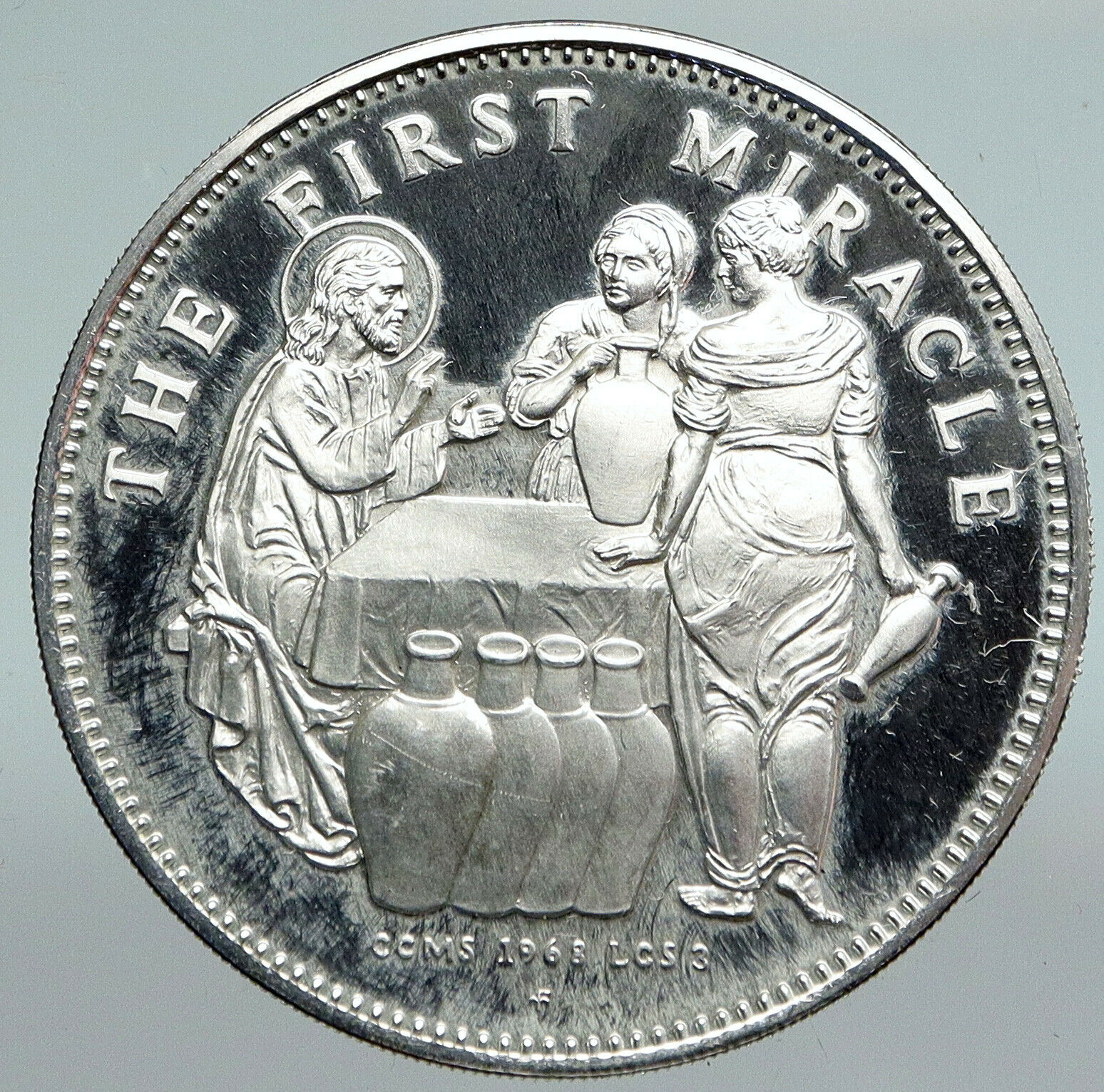 1968 VATICAN CTIY First Miracle & Baptism VINTAGE Christian Silver Medal i90779