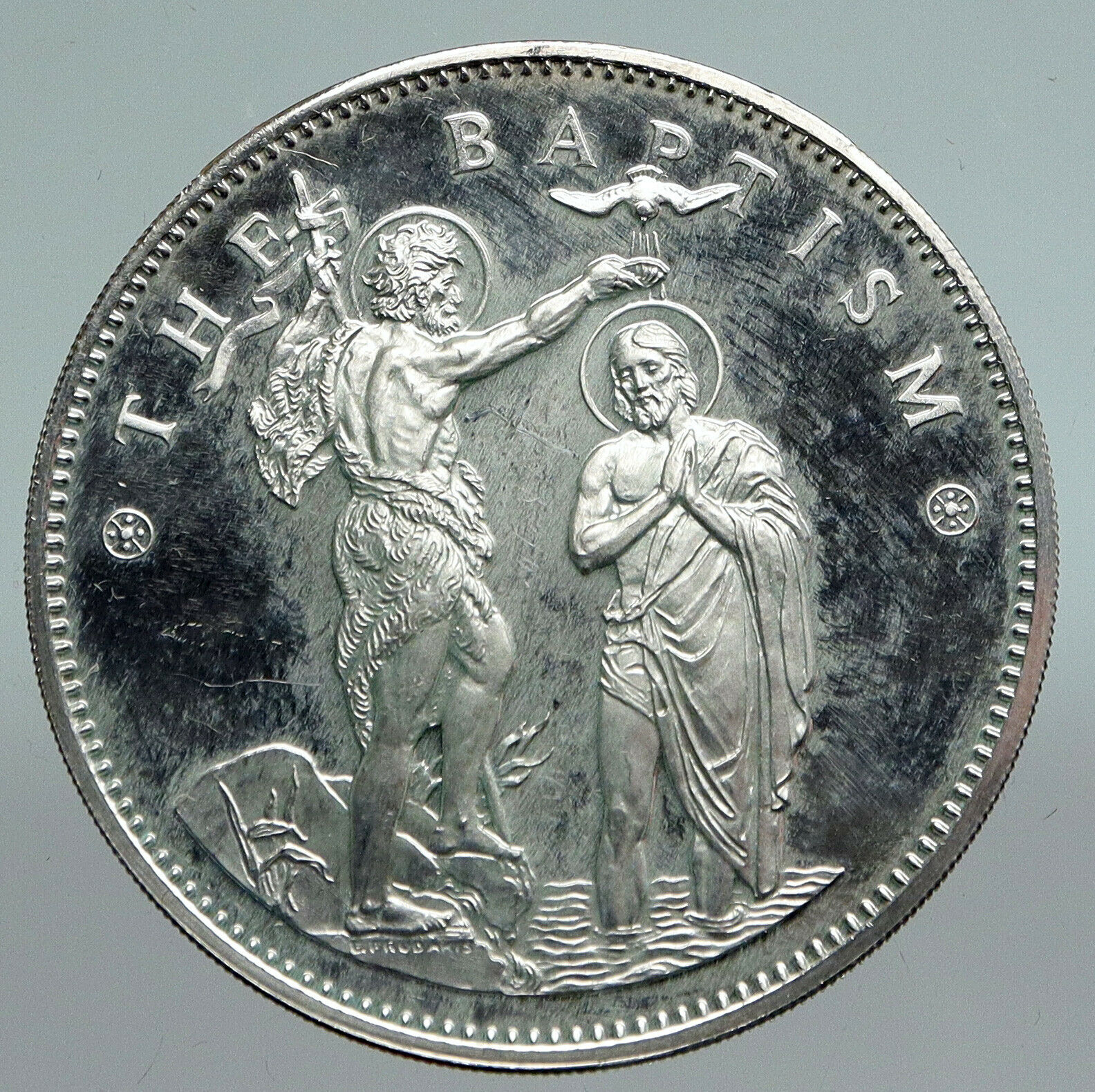 1968 VATICAN CTIY First Miracle & Baptism VINTAGE Christian Silver Medal i90779