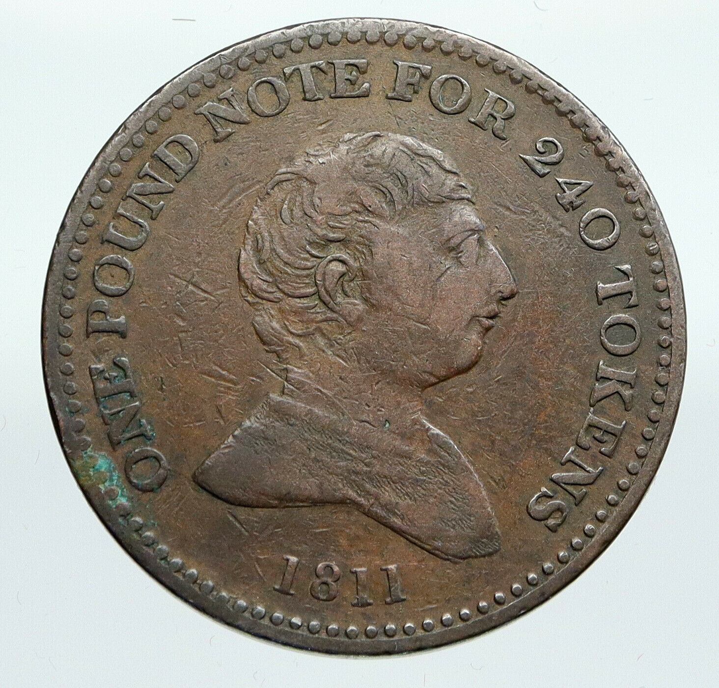 1811 ENGLAND Staffordshire Rushbury Woolley Pound 240 Conder Penny Token i91405