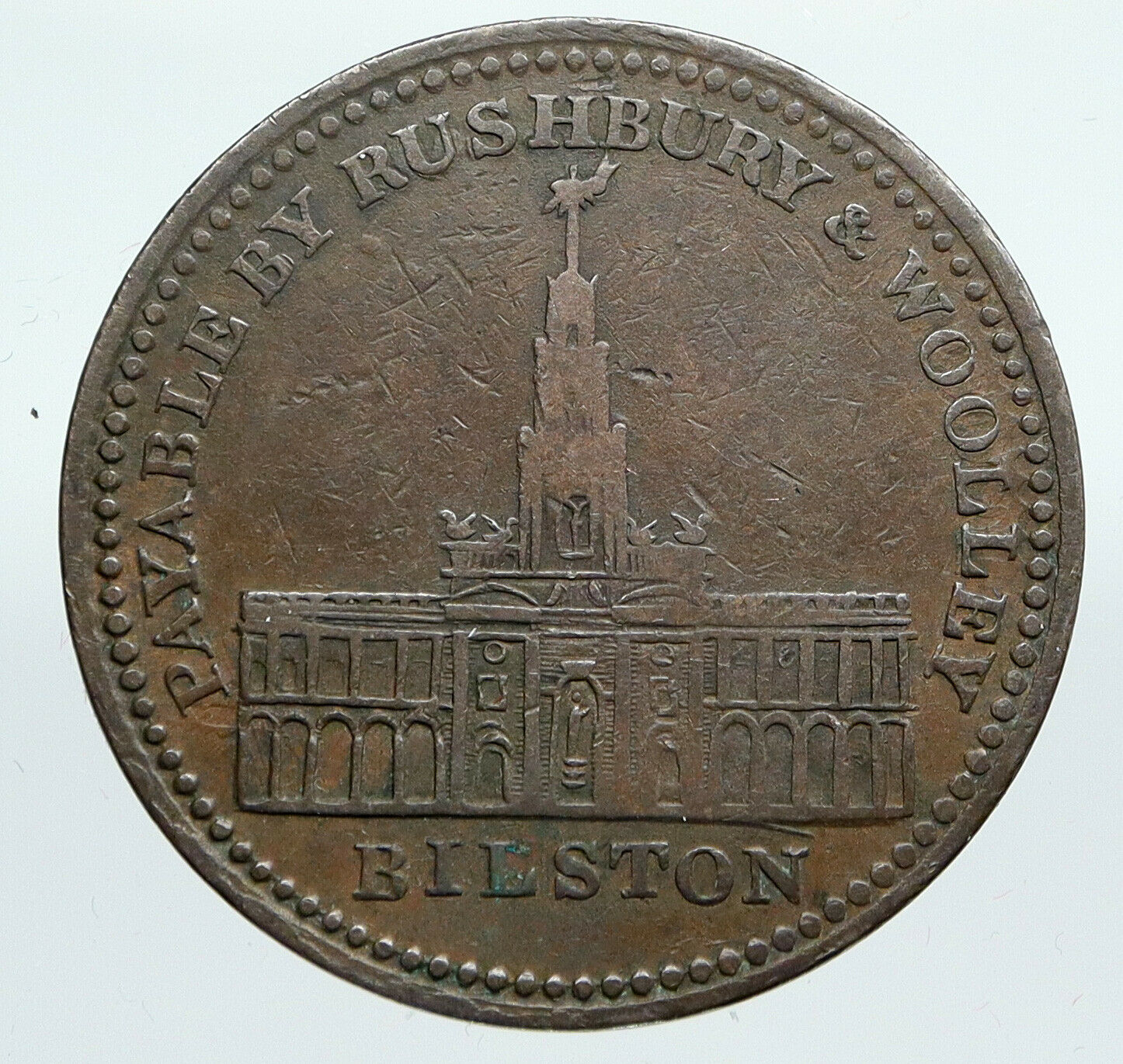 1811 ENGLAND Staffordshire Rushbury Woolley Pound 240 Conder Penny Token i91405