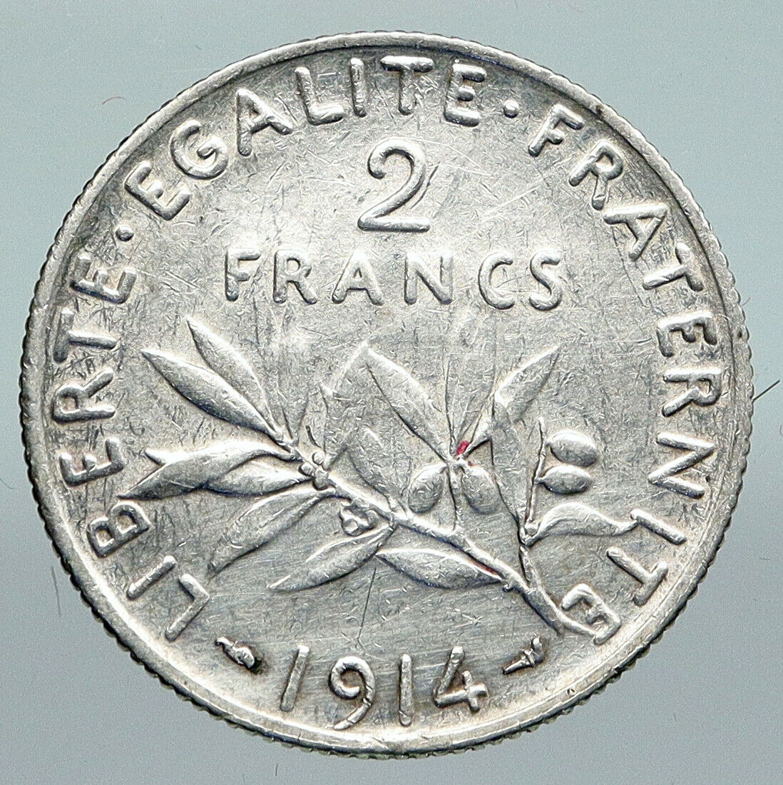 1914 FRANCE Antique Silver 2 Francs French Coin w La Semeuse Sower Woman i91401