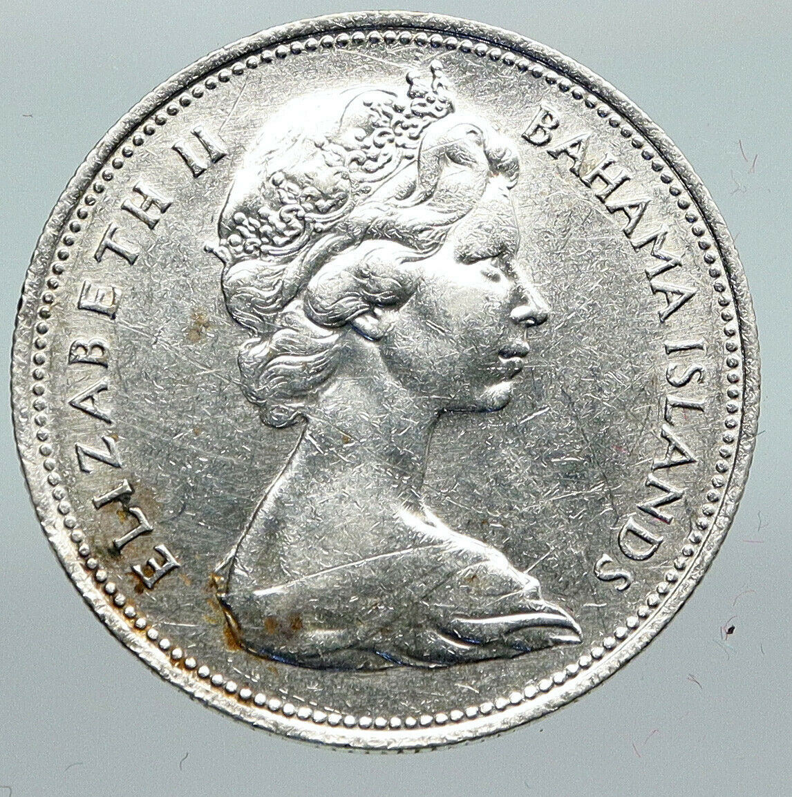 1966 BAHAMAS UK Queen Elizabeth II and Marlin FISH Silver Coin 50 Cents i91409