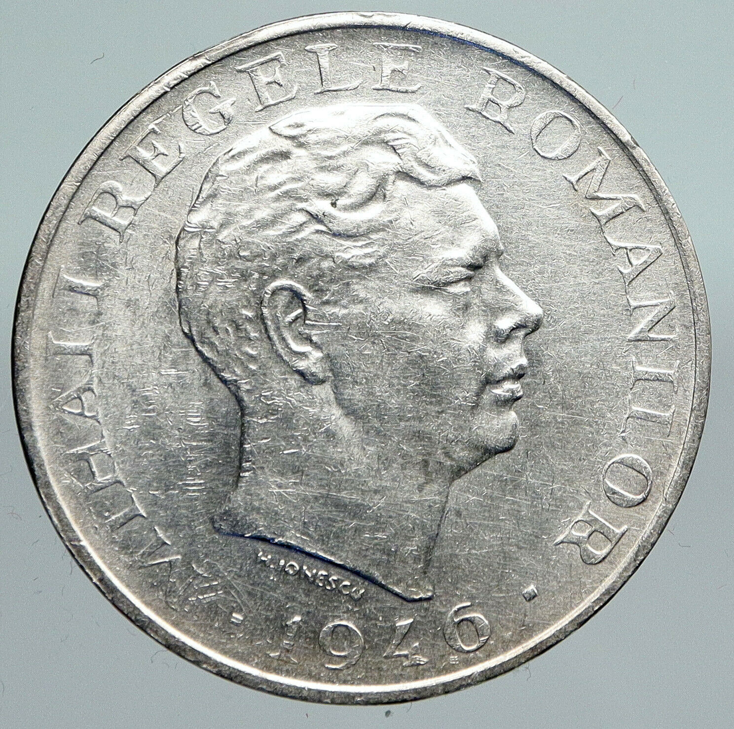 1946 ROMANIA Michael I Romanian Lady Bird Antique Silver 100000 Lei Coin i91402