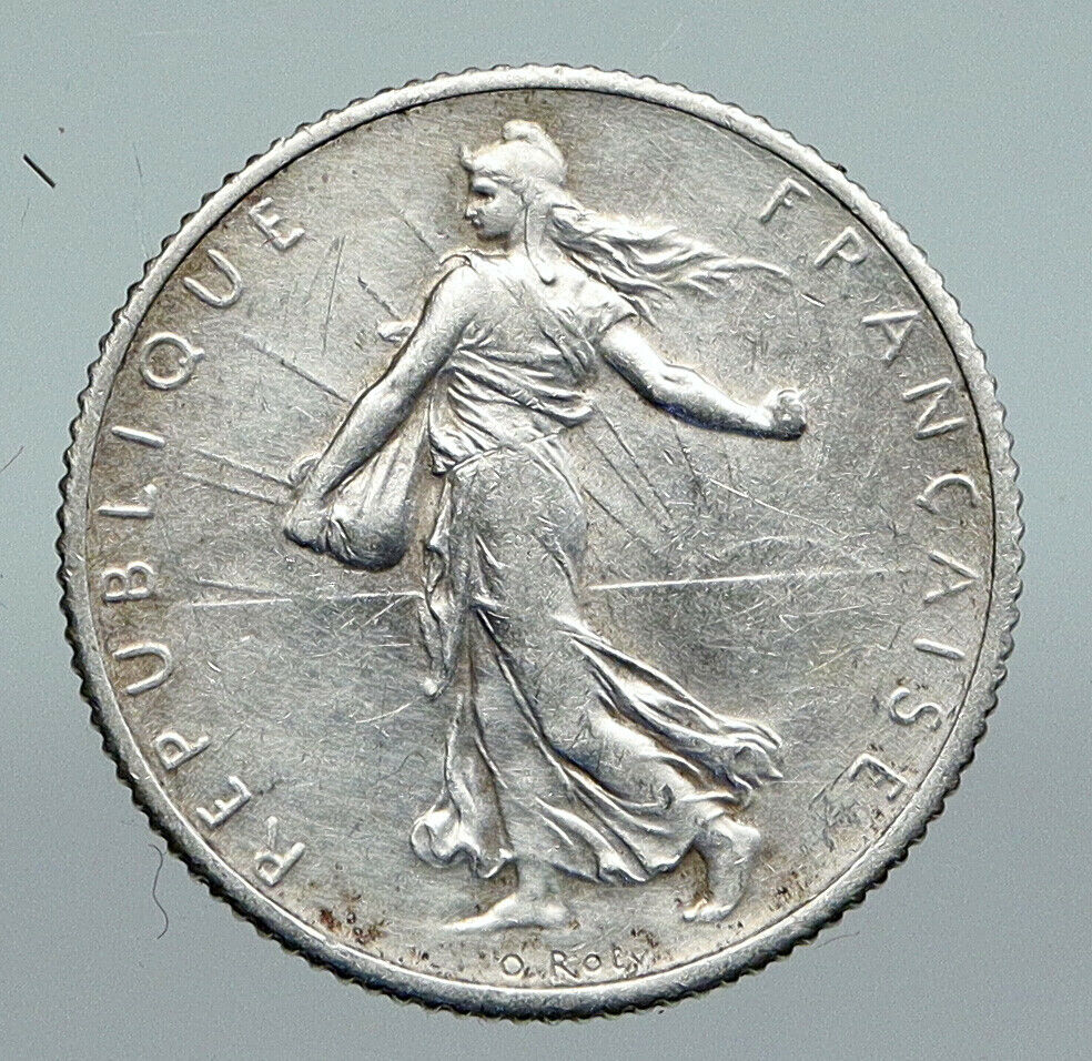 1918 FRANCE La Semeuse Sower Woman ANTIQUE OLD Silver 1 Franc French Coin i91391