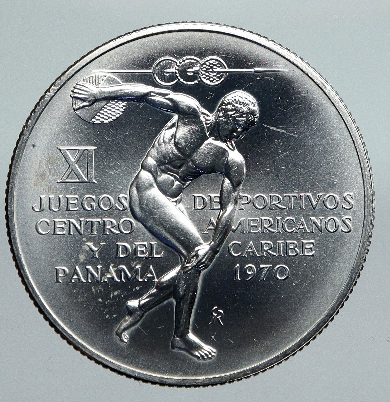 1970 PANAMA Olympic Style Games GREEK DISC THROWER ATHLETE Silver 5B Coin i91371