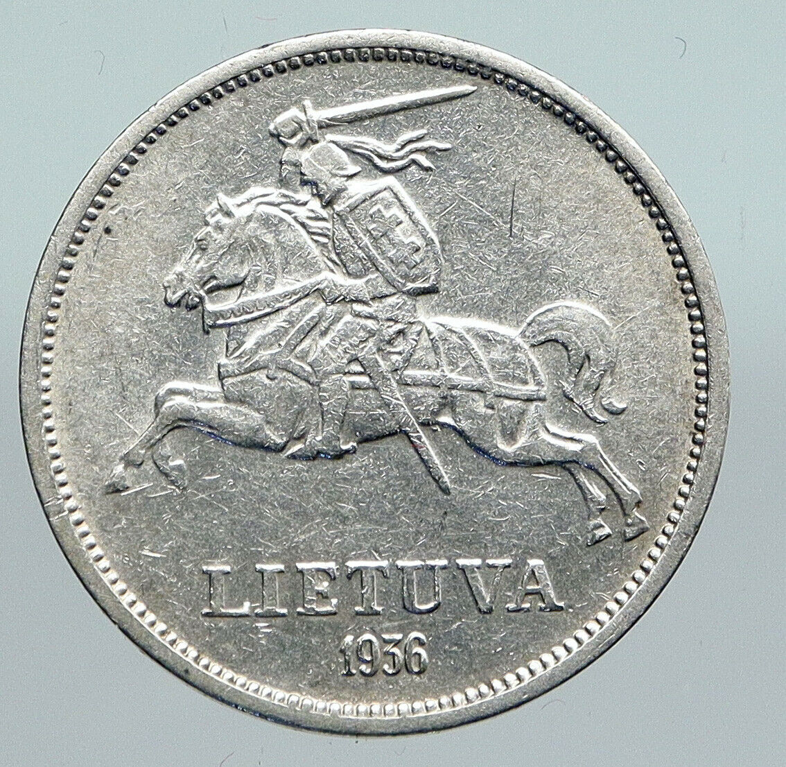 1936 LITHUANIA Silver 5 Litai JONAS BASANAVICIUS Vintage Lithuanian Coin i91372