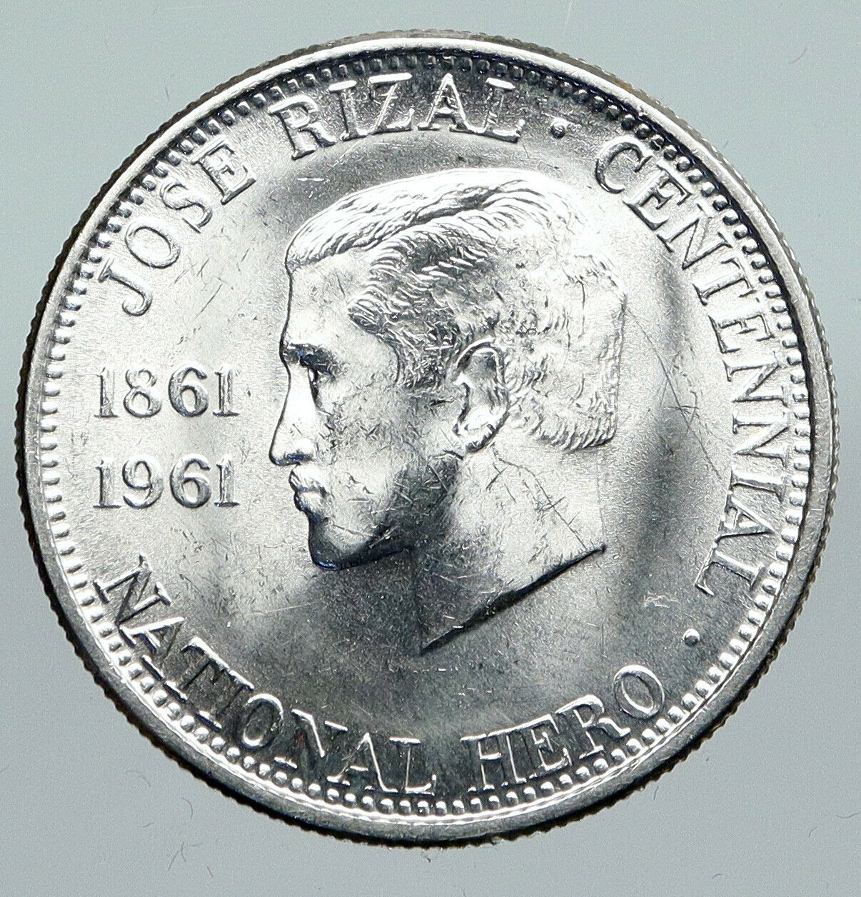 1961 PHILIPPINES with Jose Rizal Nationalist Antique Silver 1/2 Peso Coin i91397