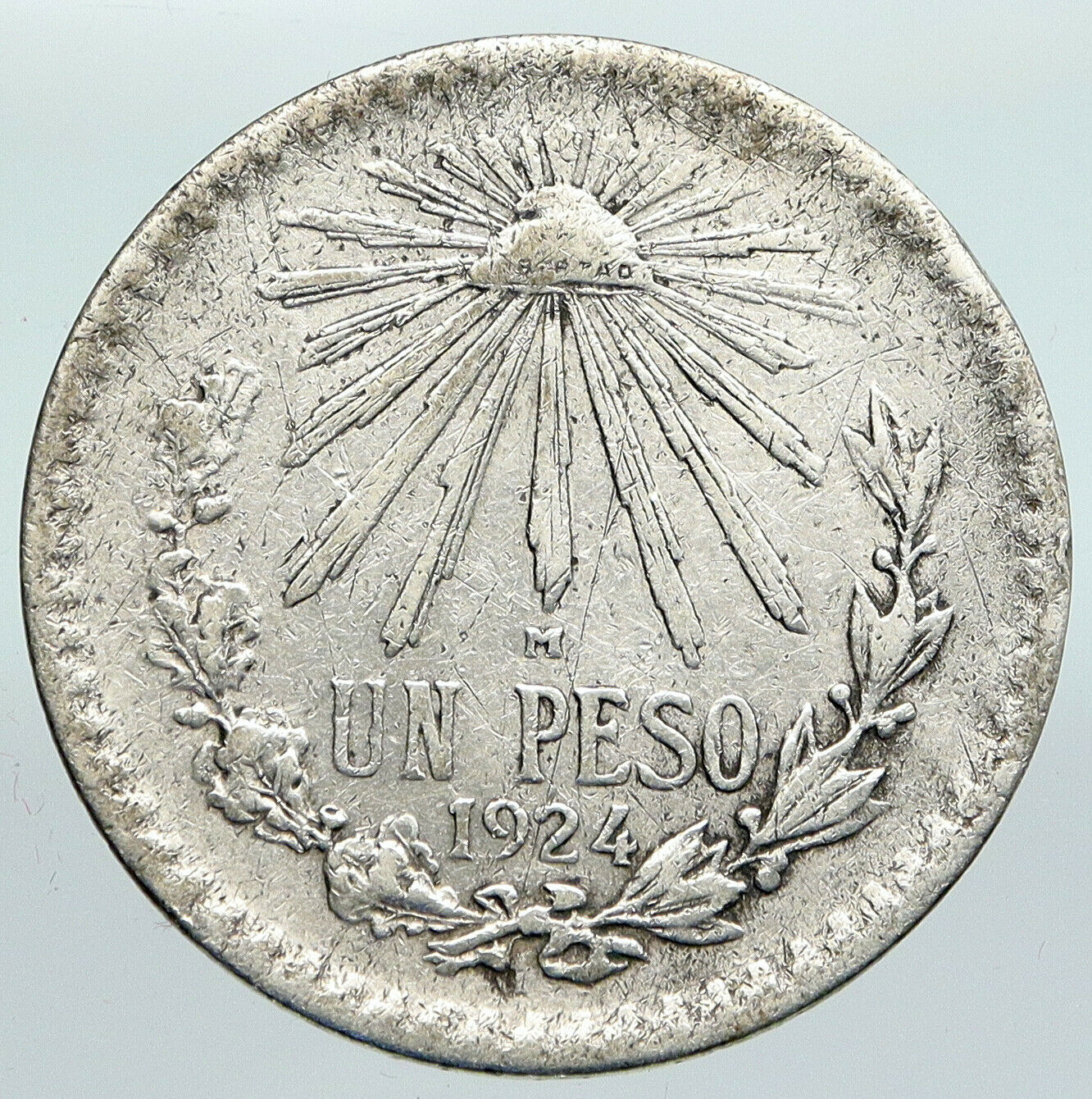 1924 MEXICO Eagle Liberty Cap Large Vintage OLD Silver Peso Mexican Coin i91378