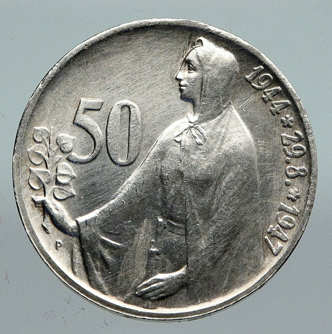 1947 CZECH REPUBLIC Woman & Lion OLD VINTAGE Silver 50 Korun Coin i91376