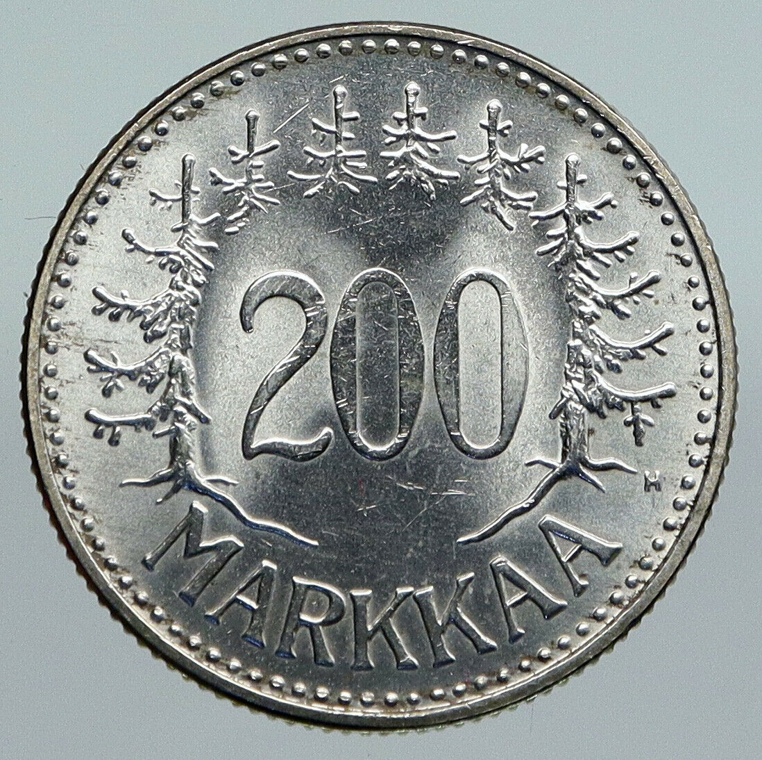 1958 FINLAND Pine Trees VINTAGE OLD Lion & Shield Silver 200 Markkaa Coin i91366