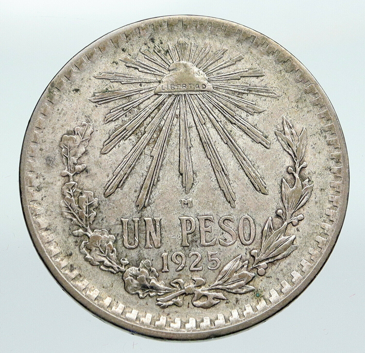 1925 M MEXICO Large Eagle Liberty Cap Mexican Antique Silver 1 Peso Coin i91367