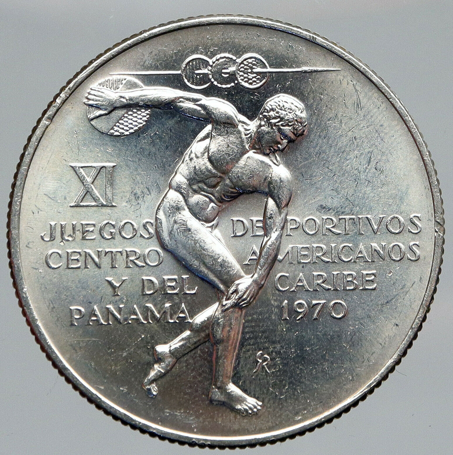 1970 PANAMA Olympic Style Games GREEK DISC THROWER ATHLETE Silver 5B Coin i91445