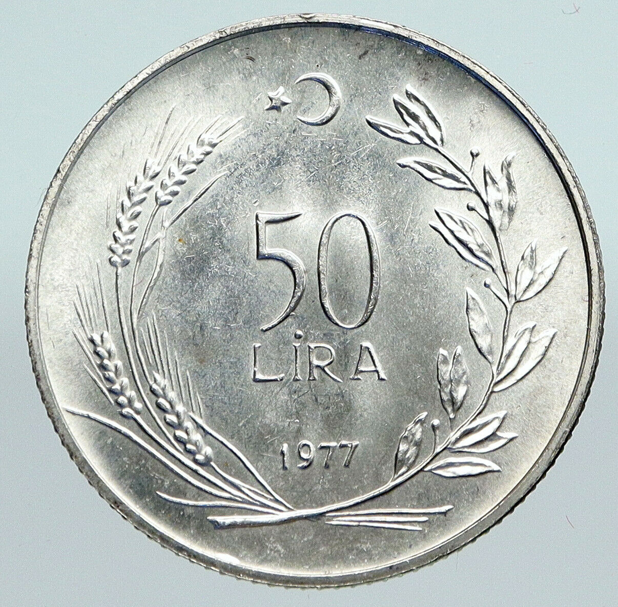 1977 TURKEY Planned Families OLD VINTAGE Silver Islamic 50 Lira Coin i91368