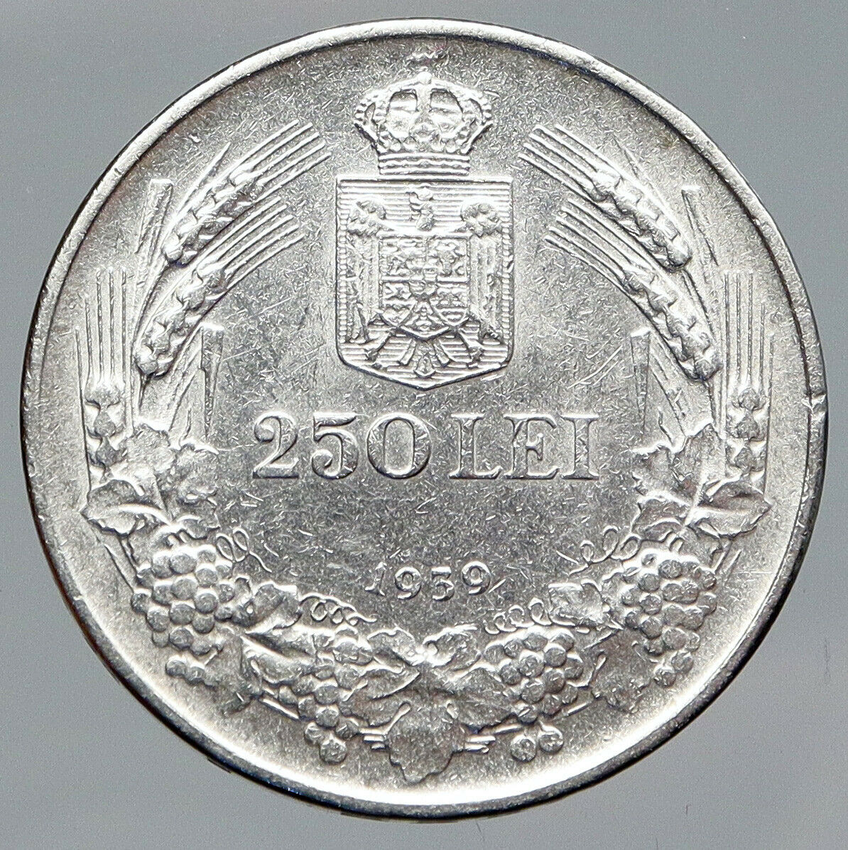 1939 ROMANIA King Michael I Shield VINTAGE Silver 250 Lei Romanian Coin i91436