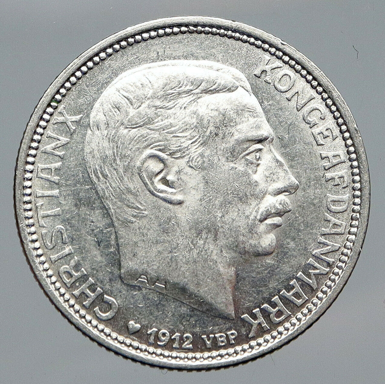 1912 DENMARK Kings CHRISTIAN X FREDERIK VIII Genuine Silver 2 Kr Coin i91438