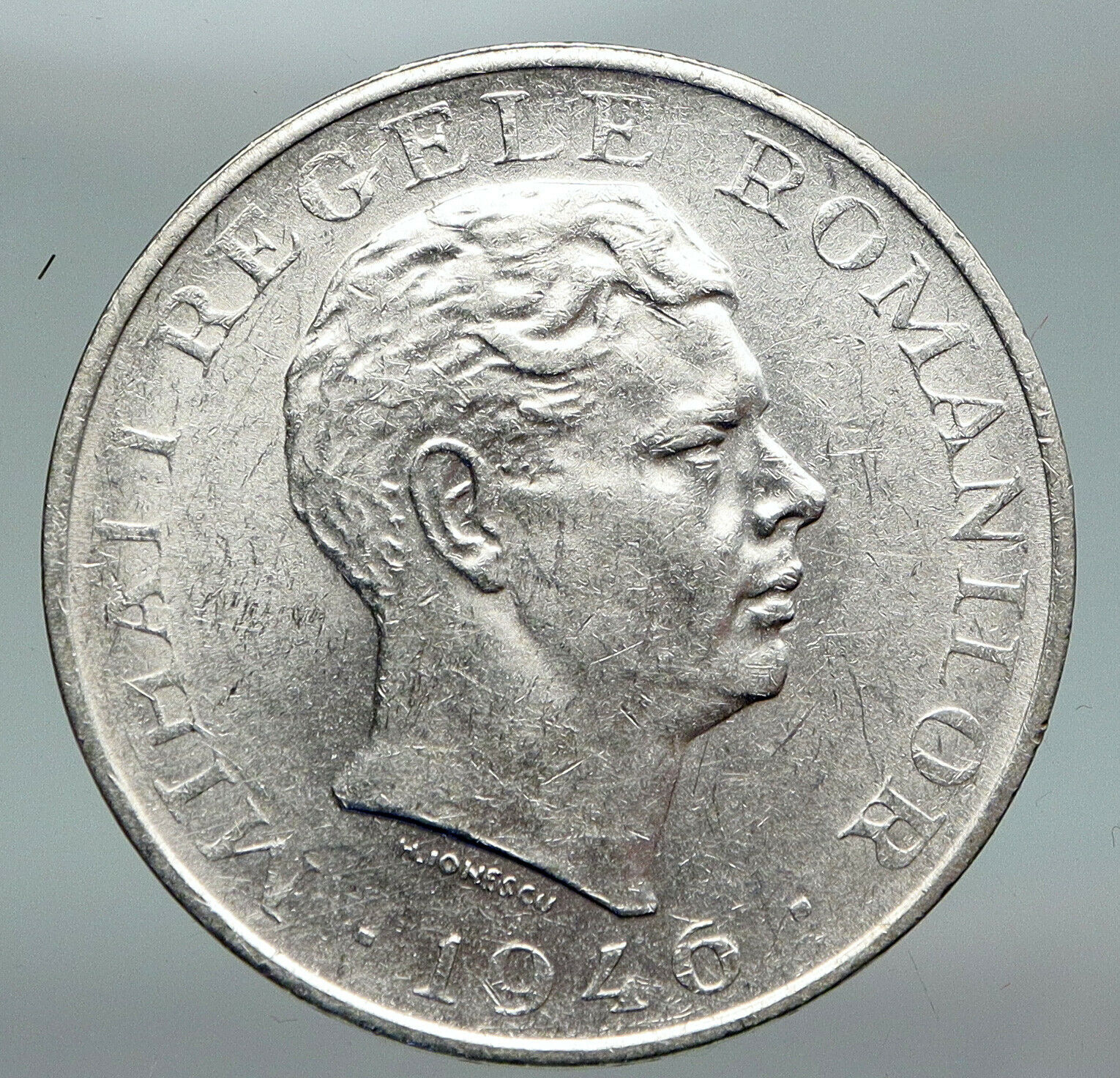 1946 ROMANIA Michael I Romanian Lady Bird Antique Silver 100000 Lei Coin i91425