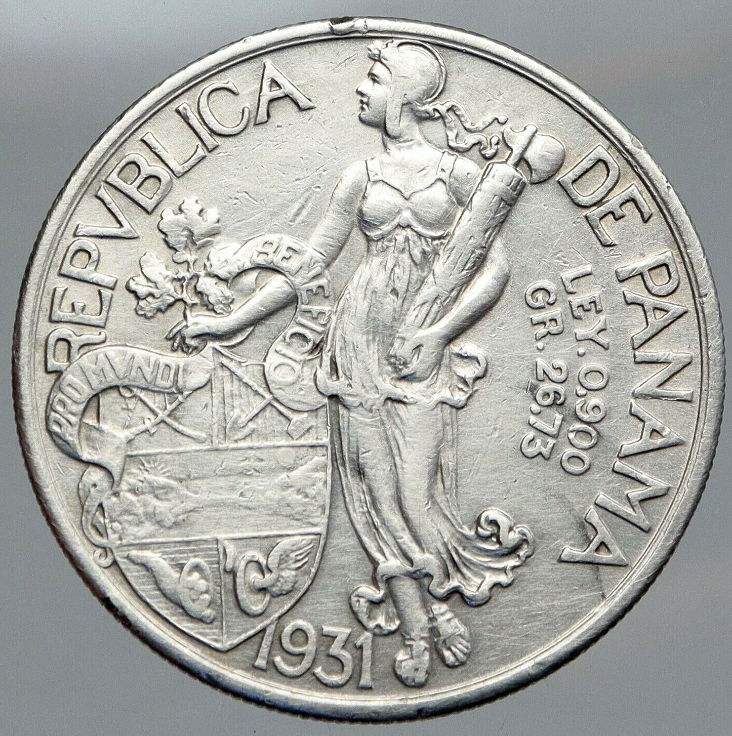 1931 PANAMA Large CONQUISTADOR BALBOA Liberty Vintage OLD Silver Coin i91440