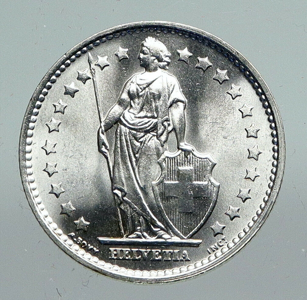 1965 SWITZERLAND - SILVER 1 Franc Coin - HELVETIA Symbolizes SWISS Nation i91297