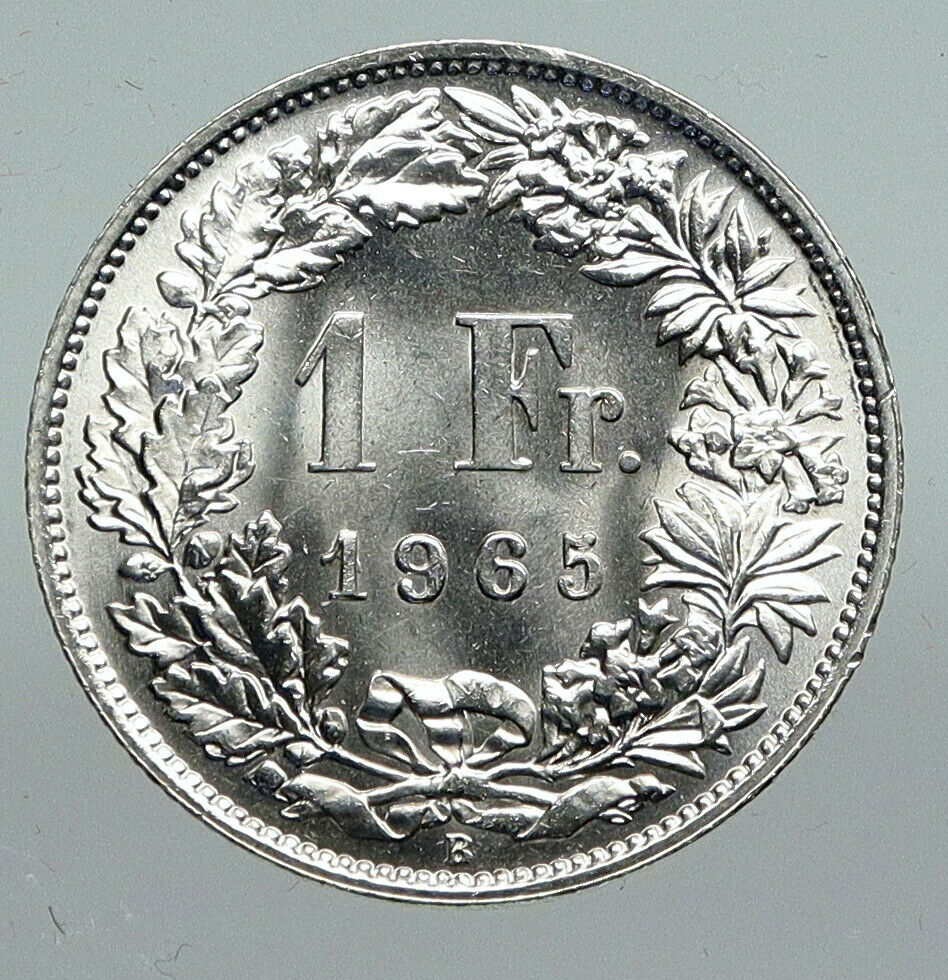 1965 SWITZERLAND - SILVER 1 Franc Coin - HELVETIA Symbolizes SWISS Nation i91297