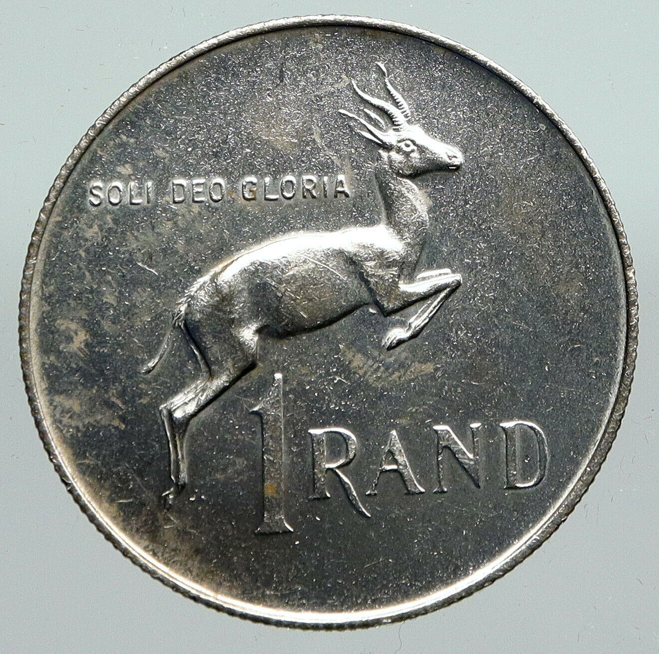 1971 SOUTH AFRICA Spingbok DEER Animal VINTAGE OLD Silver 1 Rand Coin i91301