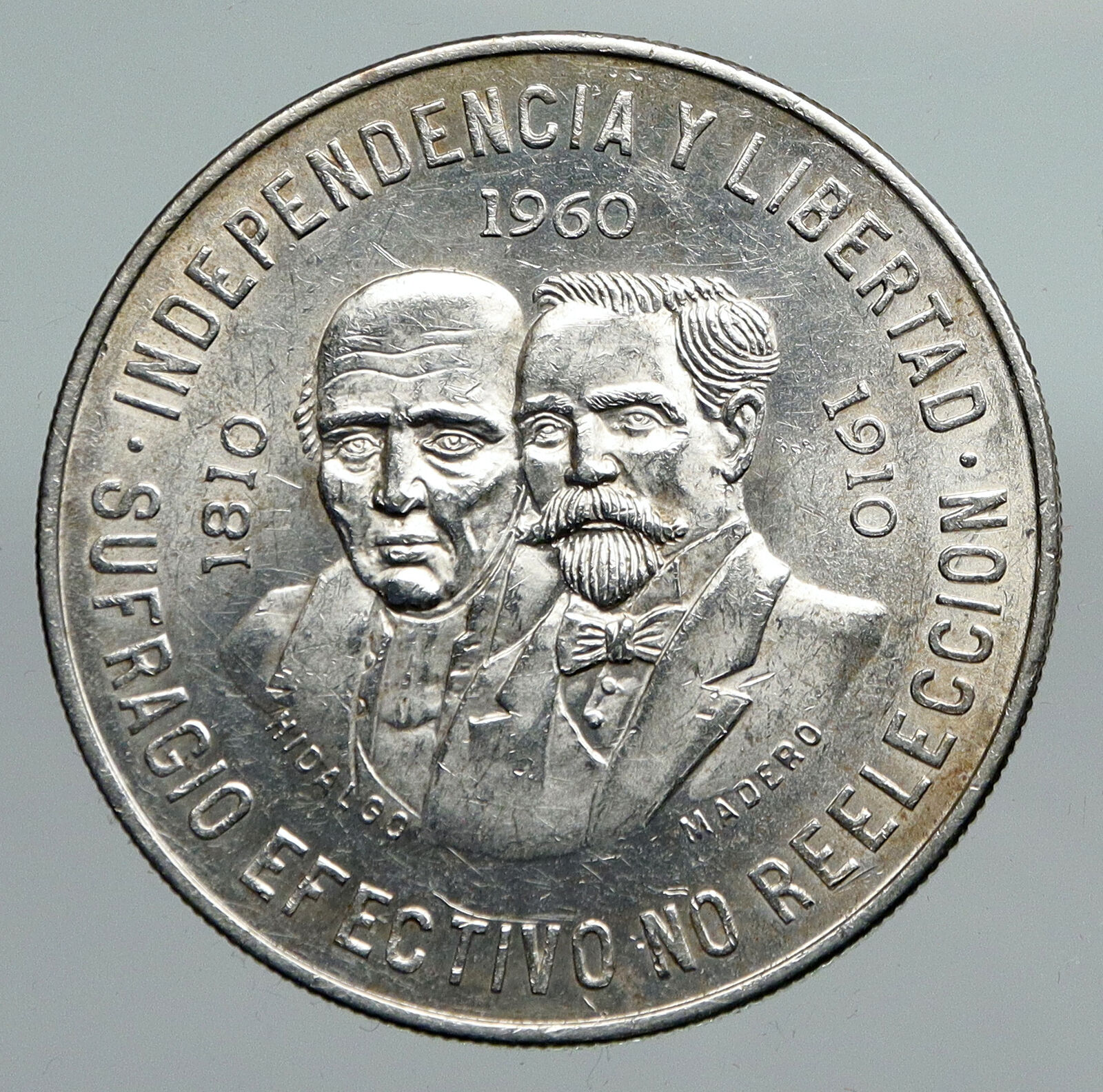 1960 Mexican 150Y WAR OF INDEPENDENCE Hidalgo Madero Silver 10 Pesos Coin i91298