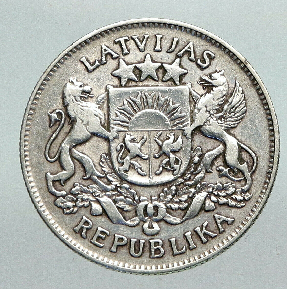 1926 LATVIA Lions & Shield ANTIQUE Vintage Silver European 2 Lati Coin i91299