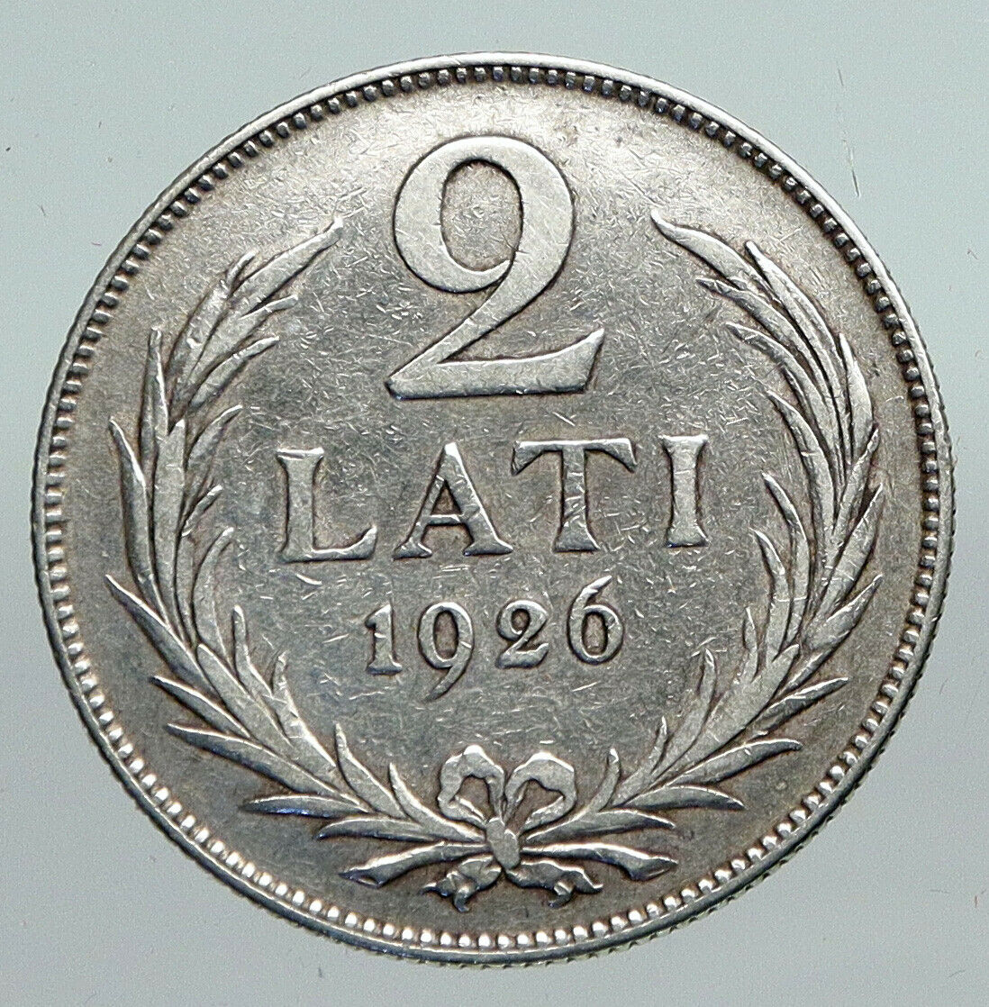 1926 LATVIA Lions & Shield ANTIQUE Vintage Silver European 2 Lati Coin i91299