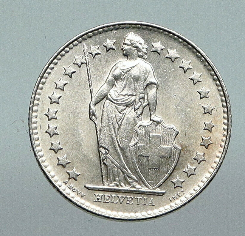 1931B SWITZERLAND HELVETIA Symbolizes SWISS Nation SILVER 1/2 Francs Coin i91280