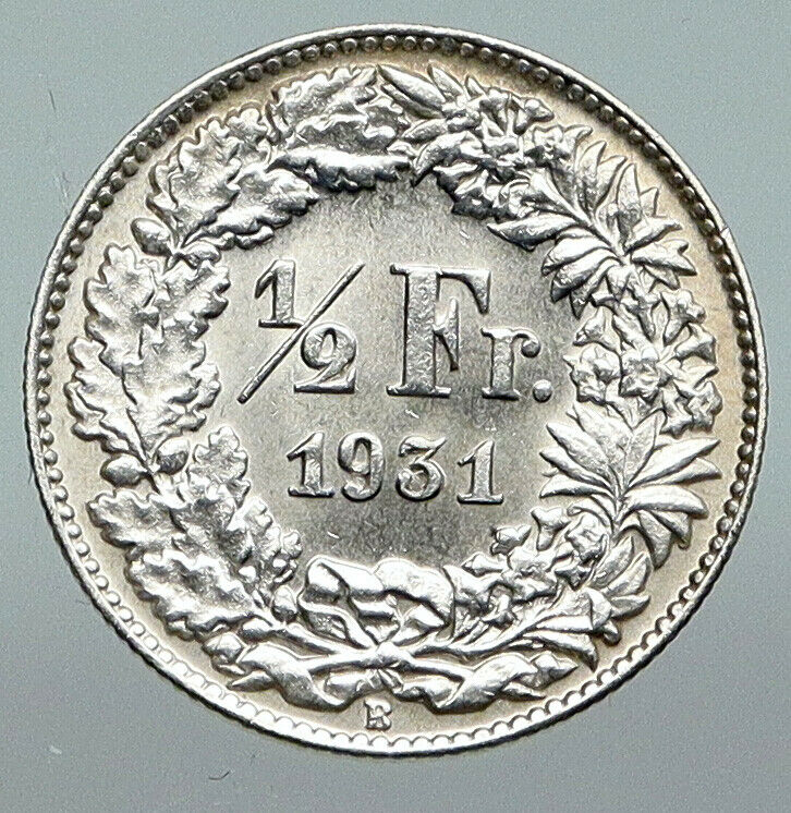 1931B SWITZERLAND HELVETIA Symbolizes SWISS Nation SILVER 1/2 Francs Coin i91280