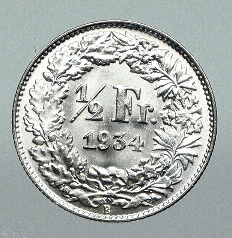 1934B SWITZERLAND HELVETIA Symbolizes SWISS Nation SILVER 1/2 Francs Coin i91281