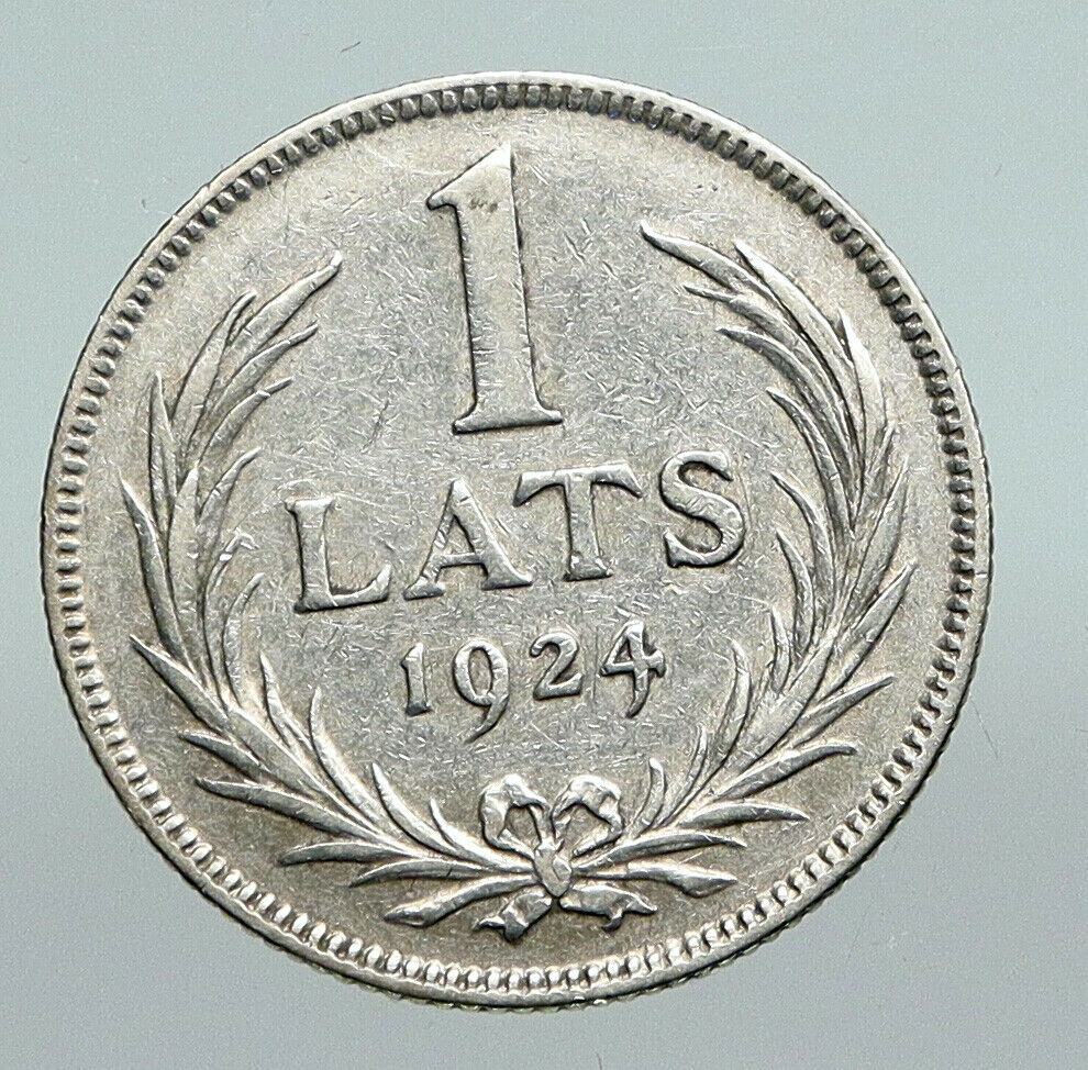 1924 LATVIA Lions & Shield ANTIQUE Vintage OLD Silver European Lats Coin i91288