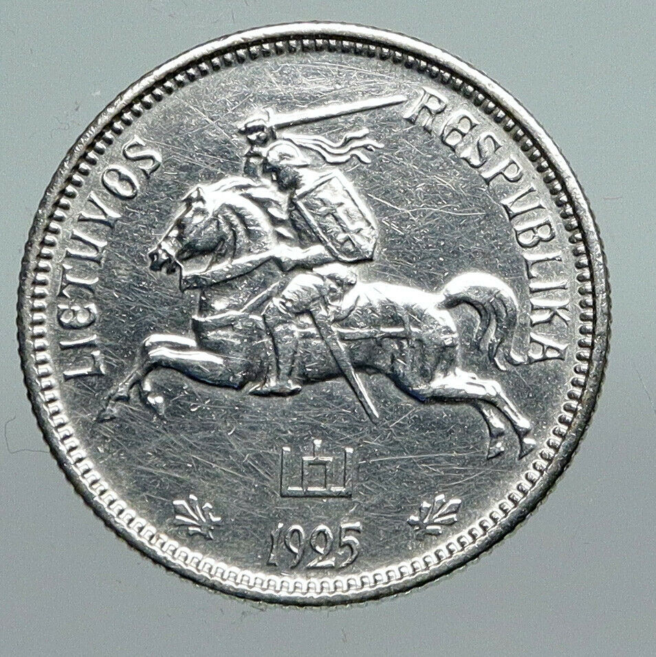 1925 LITHUANIA Silver 2 Litai JONAS BASANAVICIUS Vintage Lithuanian Coin i91284