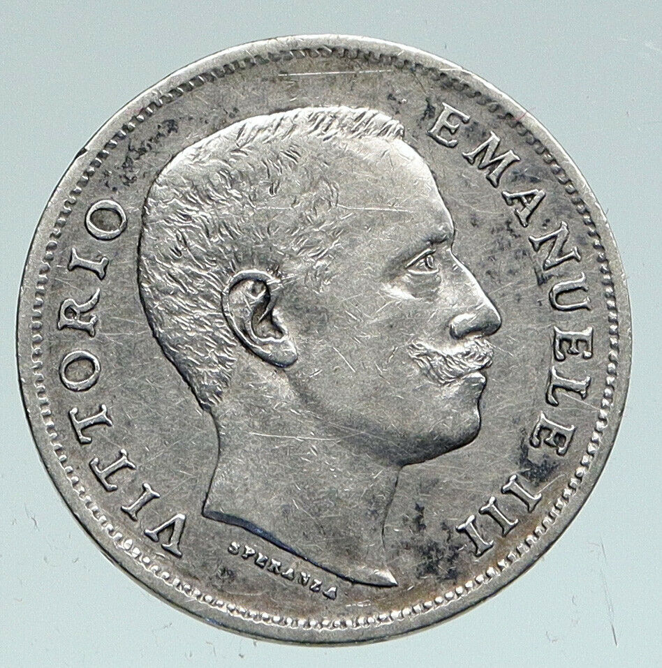 1907 R ITALY King Victor Emmanuel III EAGLE Old Italian Silver Lira Coin i91529