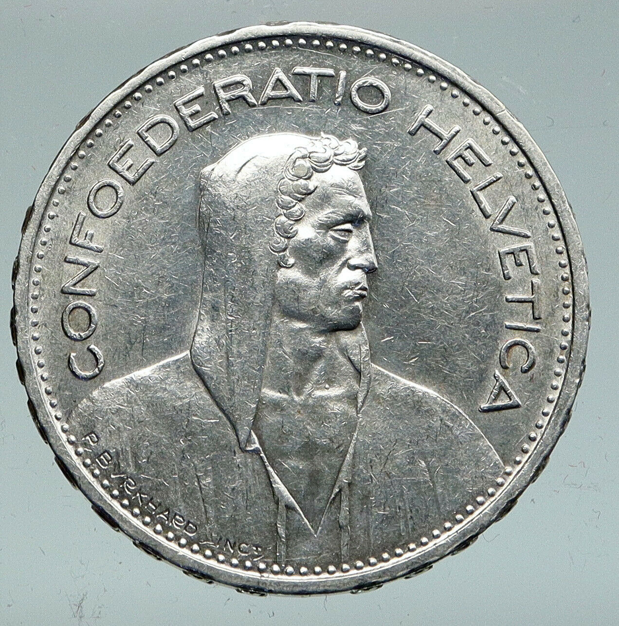 1933 B Switzerland Founding HERO WILLIAM TELL 5 Francs Silver Swiss Coin i91543