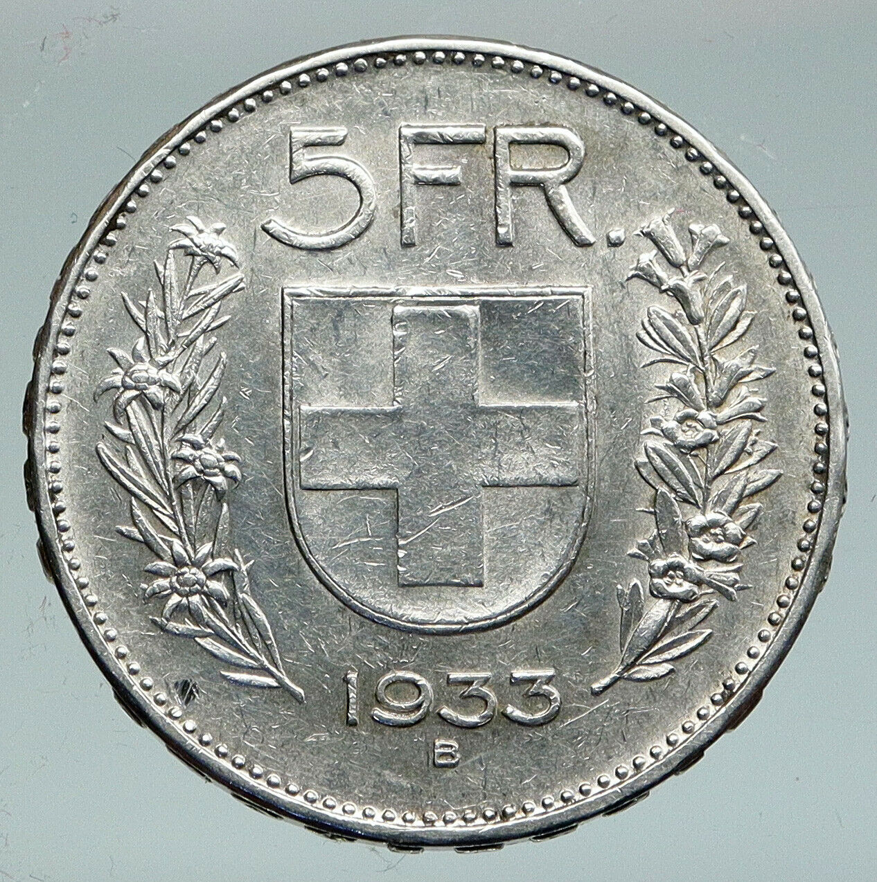 1933 B Switzerland Founding HERO WILLIAM TELL 5 Francs Silver Swiss Coin i91543