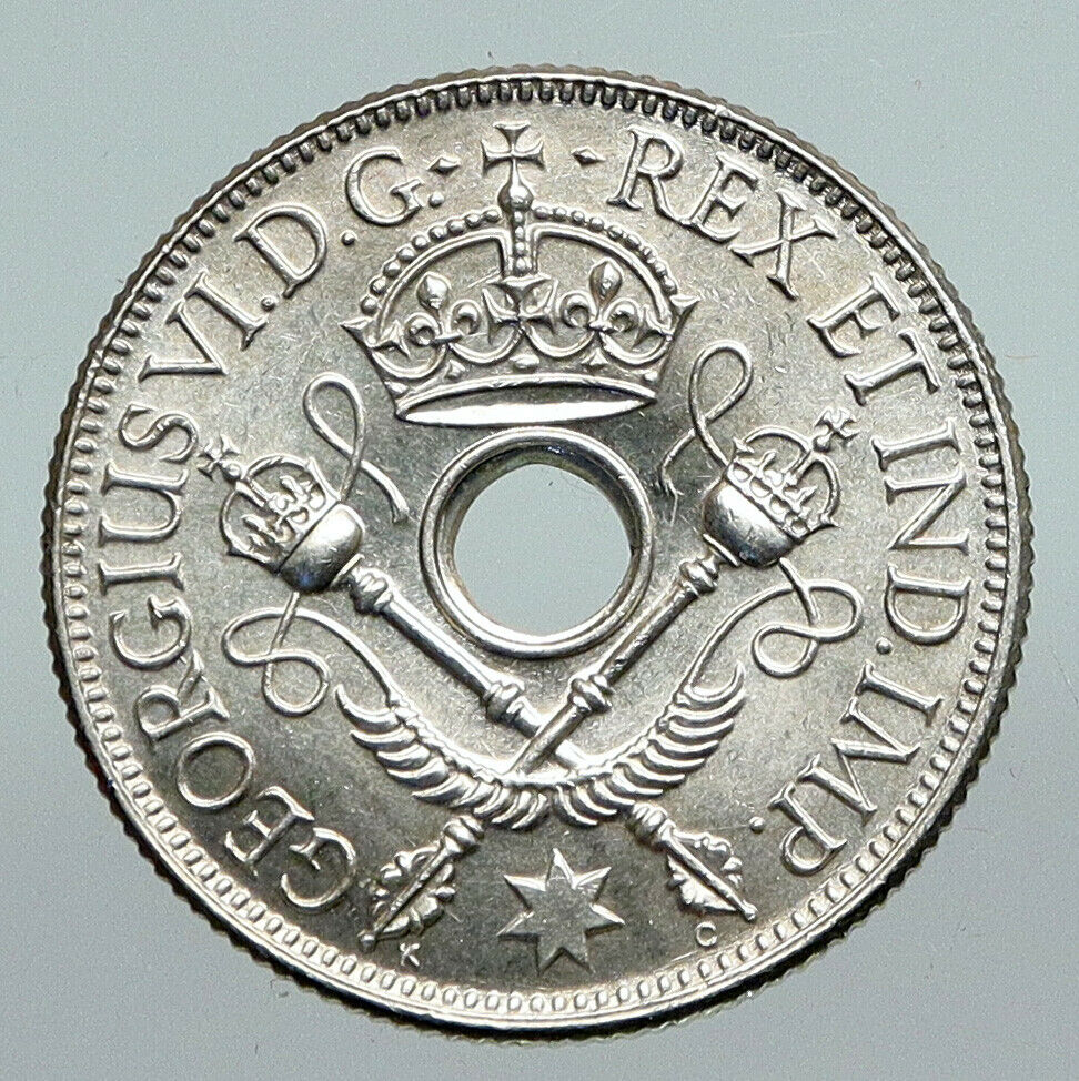 1938 PAPUA NEW GUINEA British UK KING GEORGE VI Old Silver Shilling Coin i91287