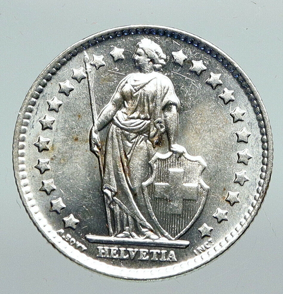 1964 SWITZERLAND - SILVER 1 Franc Coin - HELVETIA Symbolizes SWISS Nation i91290