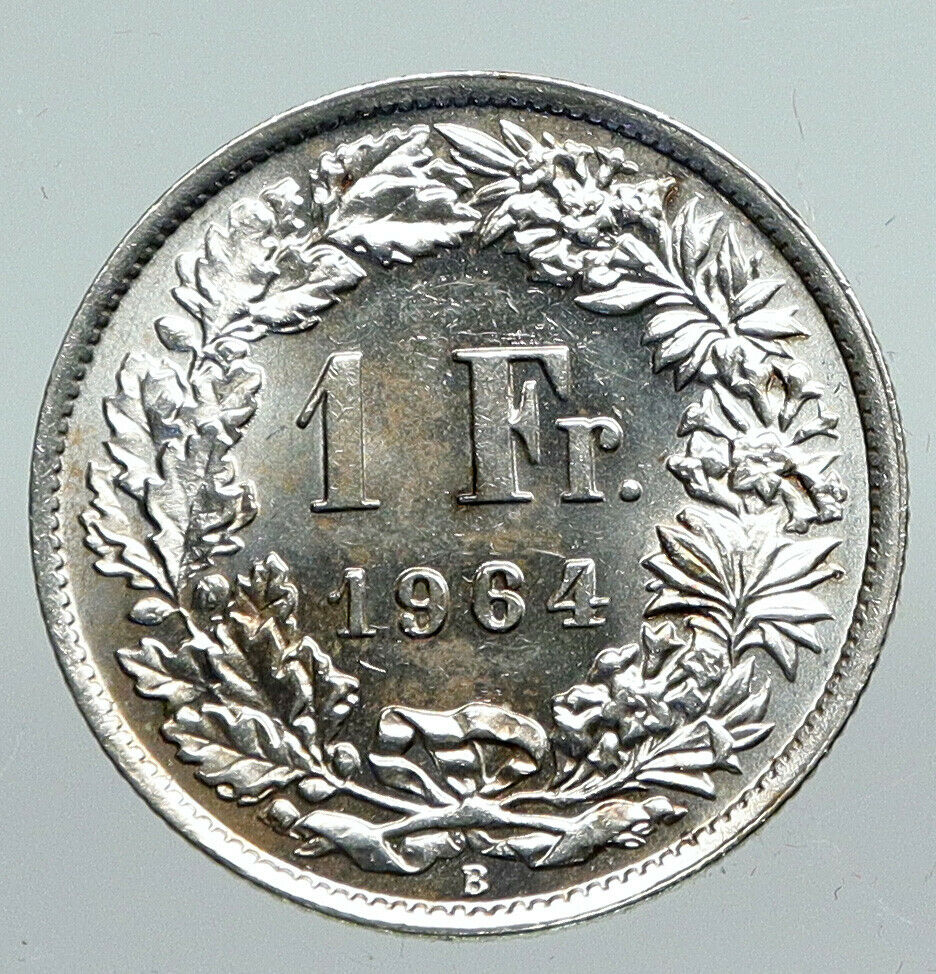 1964 SWITZERLAND - SILVER 1 Franc Coin - HELVETIA Symbolizes SWISS Nation i91290