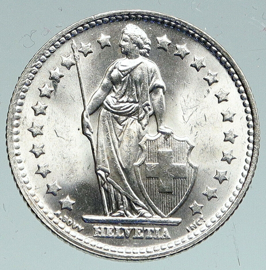 1953 B SWITZERLAND HELVETIA Symbolizes SWISS Nation SILVER 1 Franc Coin i91539