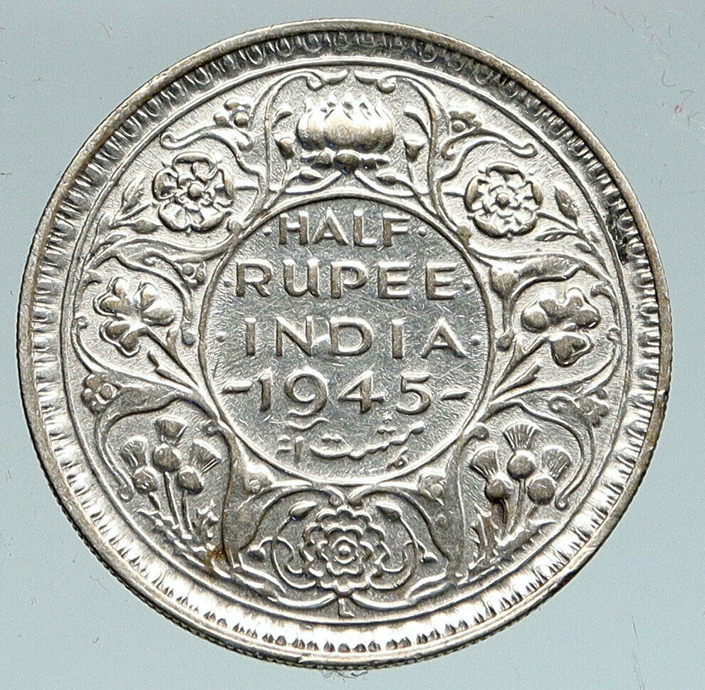 1945 L INDIA States UK George VI Antique OLD Silver 1/2 RUPEE Indian Coin i91534