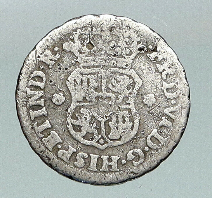 1756 PERU South America Original ANTIQUE Silver Peruvian 1/2 Real Coin i91414