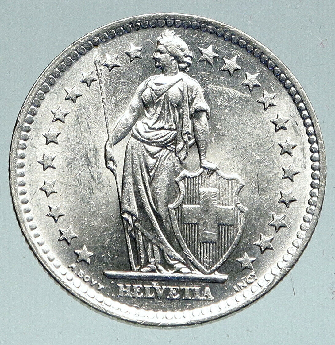 1964 SWITZERLAND - HELVETIA Symbolizes SWISS Nation SILVER 2 Francs Coin i91538