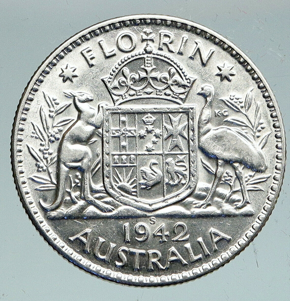 1942 AUSTRALIA Large King George VI Kangaroos VINTAGE Silver Florin Coin i91540