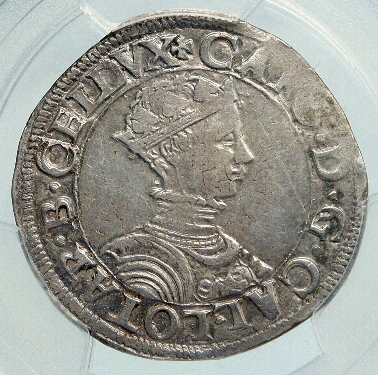 1550AD FRANCE Duke Charles III Province LORRAINE Silver Teston Coin PCGS i91598