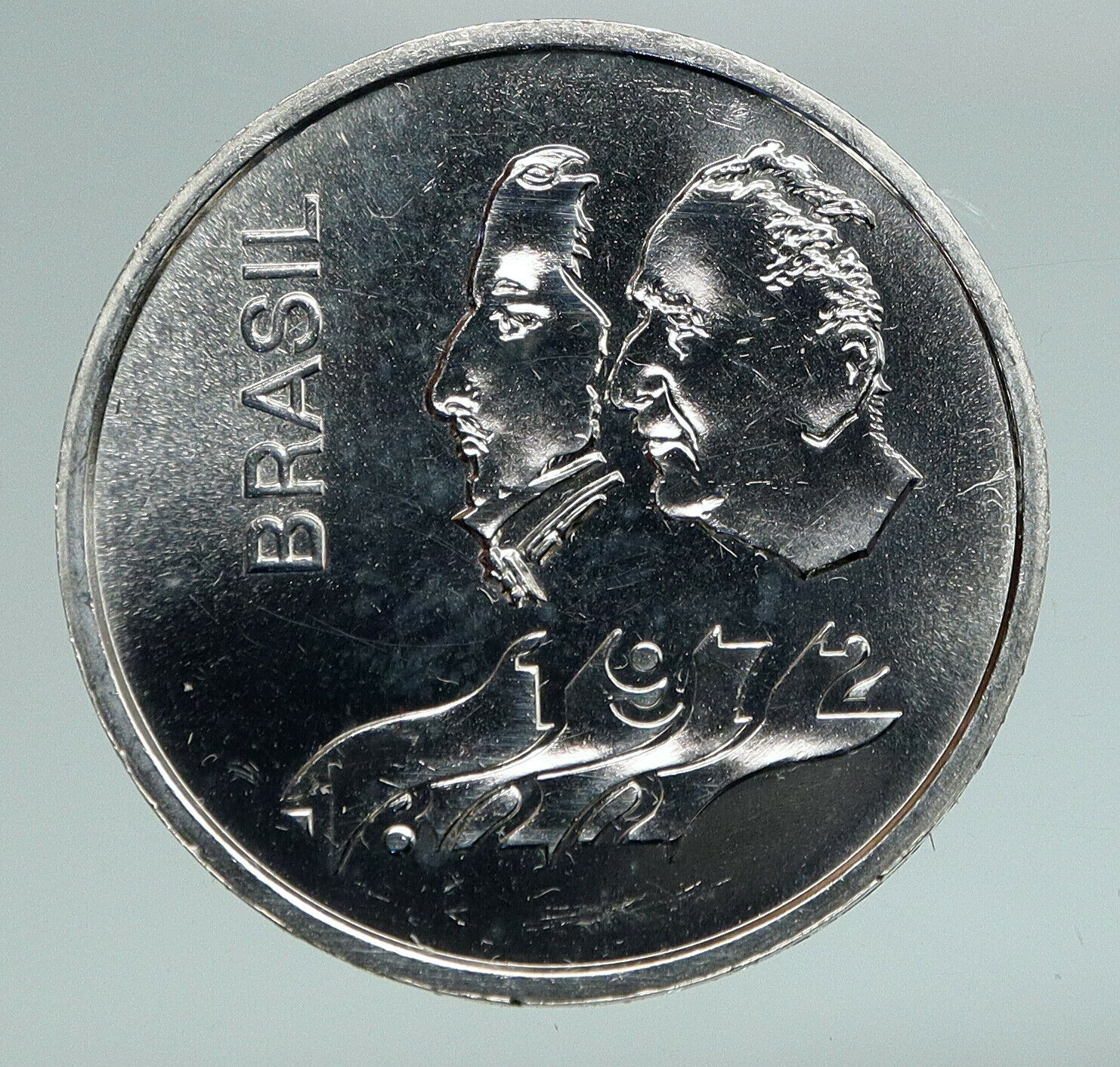 1972 BRAZIL w Pedro I and General Emelio Antique Silver 20 Cruzeiros Coin i91074