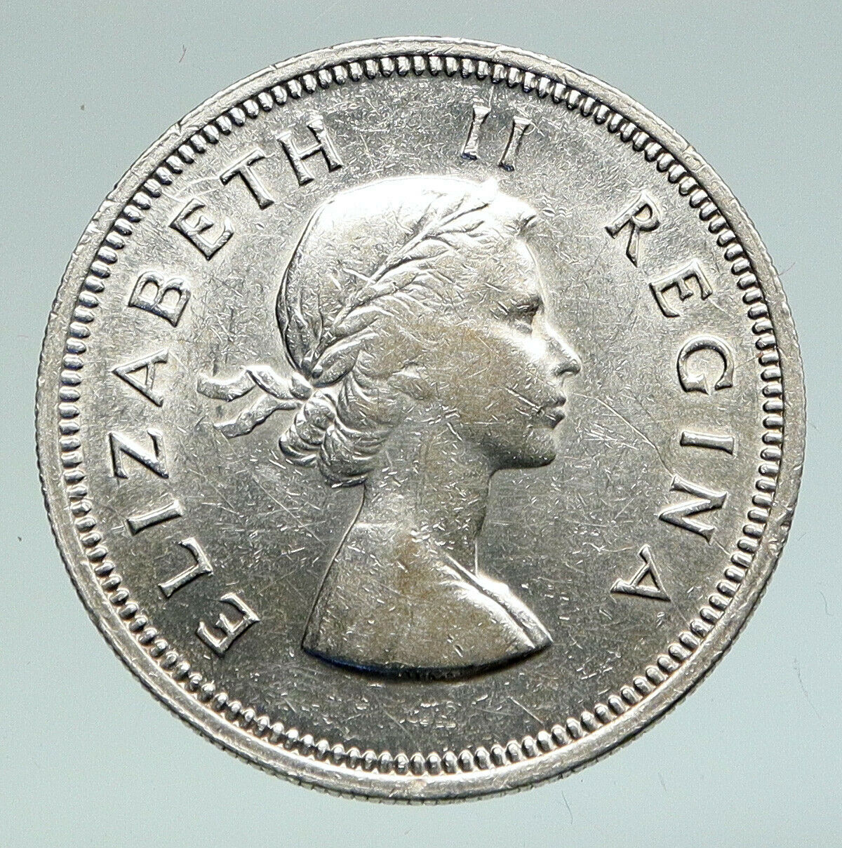 1955 SOUTH AFRICA Old Queen Elizabeth II VINTAGE Silver 2 Shilling Coin i91077