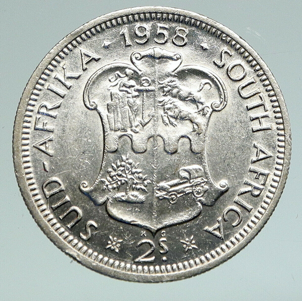 1955 SOUTH AFRICA Old Queen Elizabeth II VINTAGE Silver 2 Shilling Coin i91077